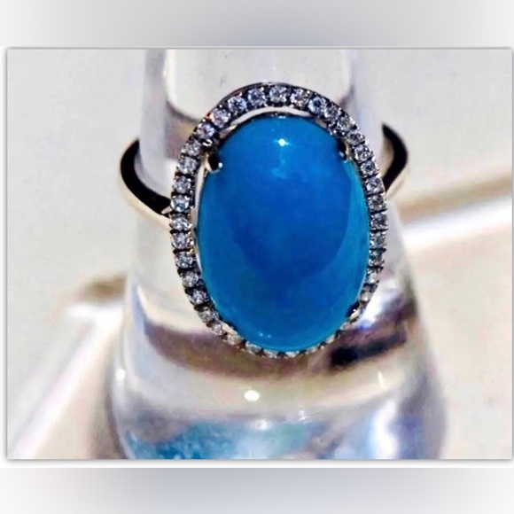 NEW Beautiful Sleeping Beauty Blue Turquoise & diamond Platinum Ring sizable - Picture 5 of 5